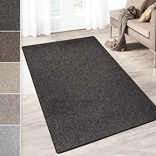 casa pura Kurzflor Teppich Carlton | Flachgewebe dezent Gemustert | robuster Schlingenteppich in vielen Größen | als Wohnzimmerteppich, Küchenteppich, Schlafzimmerteppich (Anthrazit - 200x400 cm) von casa pura