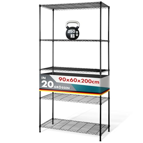 casa pura Metallregal Rocky anthrazit - dekoratives & Robustes Lagerregal, Steckregal für Bad, Küche, Büro, Lager, Keller (5 Böden - 90(B) x60(T) x200(H) cm) von casa pura