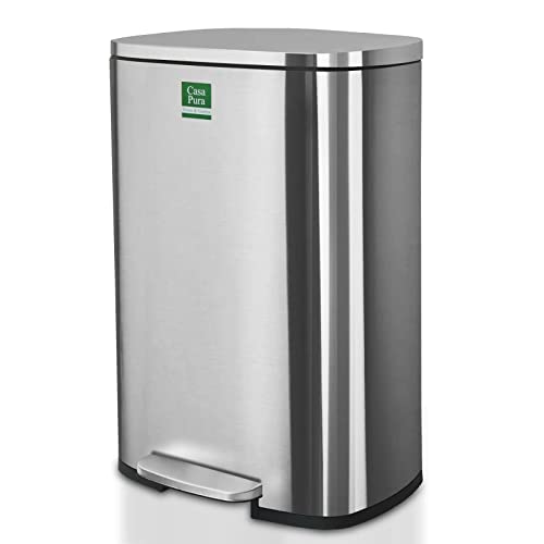 casa pura Mülleimer bis zu 72 Liter - Abfalleimer aus Edelstahl - Mülltrennsystem für Küche - Treteimer - Abfallsammler - Inneneimer mit Tragegriff (Dustin - Edelstahl, 50 Liter) von casa pura