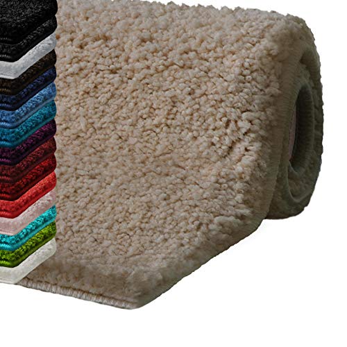 casa pura Rutschfester Badezimmerteppich – saugfähige Badezimmerteppiche, Shaggy – dick und weich in 16 Farbtönen einfarbig und verschiedenen Größen – 50 x 80 cm – Beige von casa pura