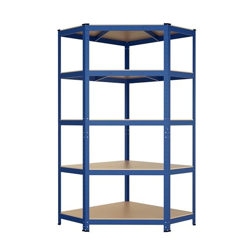 casa pura Schwerlastregal Eckregal Blau 180x90x40 cm | 875 kg Traglast, 175 kg pro Ebene | Regal und Werkbank | Kellerregal, Lagerregal mit 5 verstellbaren Ablagen von casa pura