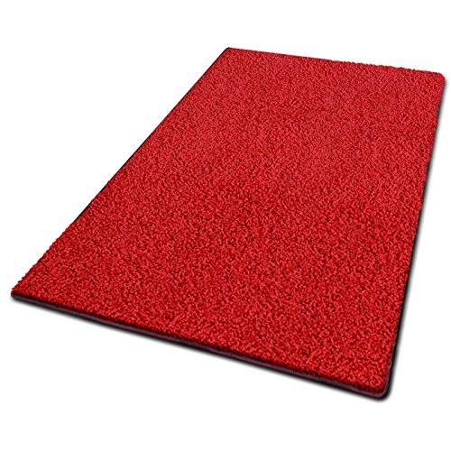 casa pura Shaggy Teppich Läufer Barcelona | weicher & Flauschiger Hochflor Wohnteppich für Wohnzimmer, Schlafzimmer, Kinkerzimmer, Flur mit Anti-Rutsch Unterseite | Meterware | 100x150cm | Rot von casa pura