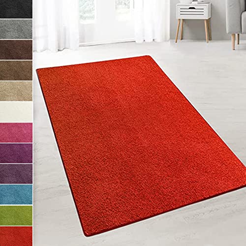 casa pura Teppich Wohnzimmer Rot Flauschiger Teppich 100x250cm Läufer, weicher Wohnteppich Deko für Schlafzimmer, Kinderzimmer, Flur mit antirutsch Unterseite, Shaggy Hochfloor Barcelona von casa pura