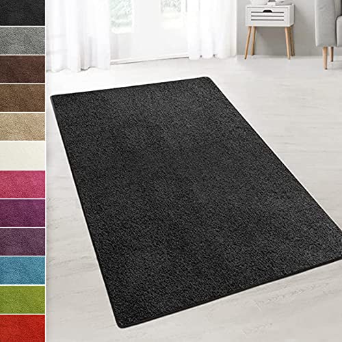 casa pura Teppich Wohnzimmer Schwarz Flauschiger Teppich 66x250cm Läufer, weicher Wohnteppich Deko für Schlafzimmer, Kinderzimmer, Flur mit antirutsch Unterseite, Shaggy Hochfloor Barcelona von casa pura