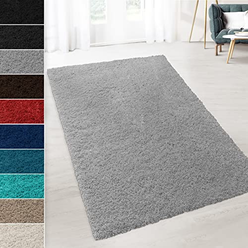 casa pura Shaggy Teppich Prestige | Flauschiger Hochflor Langflor | Zur Dekoration von Wohnzimmer, Schlafzimmer, Kinderzimmer | schadstoffgeprüft | 8 Moderne Farben in 5 Größen (160x230cm, Silbergrau) von casa pura