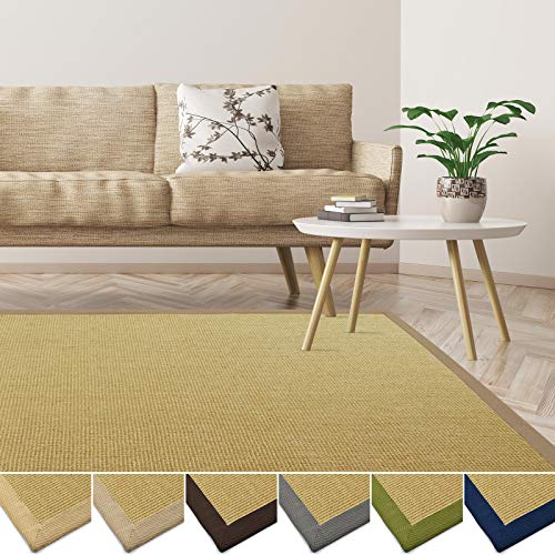 casa pura Sisal Teppich aus Naturfasern | mit Bordüre aus Baumwolle | pflegeleicht | viele Größen und Farben (Natur/Bordüre Creme, 200x200 cm) von casa pura