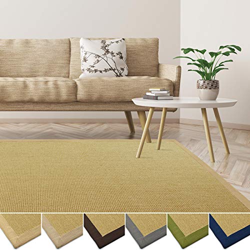casa pura Sisal Teppich aus Naturfasern | mit Bordüre aus Baumwolle | pflegeleicht | viele Größen und Farben (Natur/Bordüre Natur, 160x230 cm) von casa pura