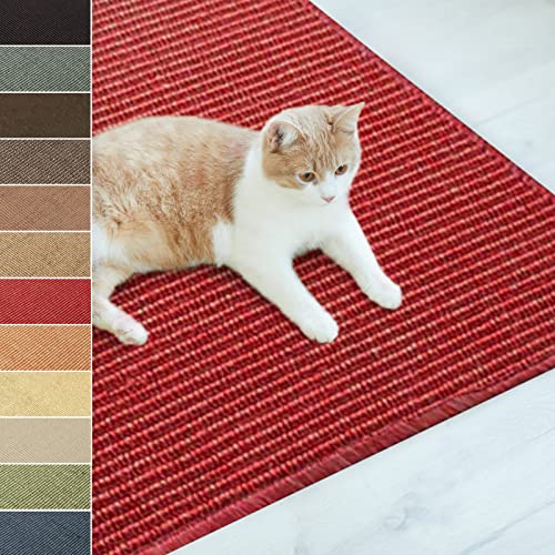 casa pura Katzen Kratzmatte aus Natur Sisal Kratzteppich Kratzmöglichkeiten für Katzen Kratzmöbel für Wand oder Boden - robust & waschba 40 x 60 cm Rot von casa pura