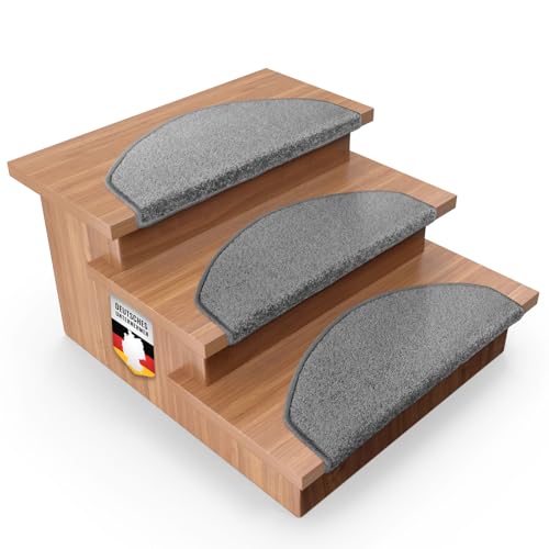 casa pura 15x Treppenstufen Matten, Stufenmatte innen für Treppe, Dynasty Velours Treppenteppich selbstklebend, Teppich für Treppenstufen (halbrund, Silbergrau) von casa pura