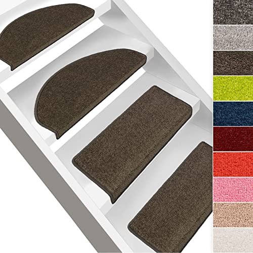 casa pura 15x Treppenstufen Matten, Stufenmatte innen für Treppe, Dynasty Velours Treppenteppich selbstklebend, Teppich für Treppenstufen (rechteckig, Schlamm) von casa pura