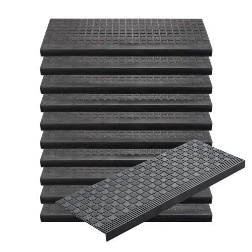 casa pura Stufenmatte aus Gummi - 25 x 65 cm - 10er Set wetterfeste & Rutschhemmende Treppenstufen Matten - Gummistufenmatte für Außen - Treppenauflage - Antirutschmatte Diamond von casa pura