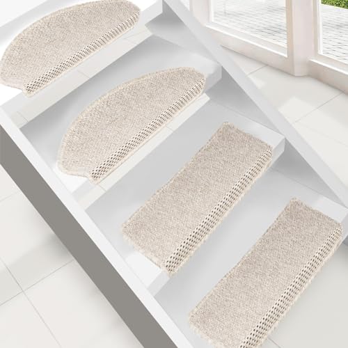 casa pura Stuffenmatten innen 1 Stück, habrund Selbstklebend in Sisal-Optik Treppenstuffen Matten Creme 65x23,5 cm von casa pura