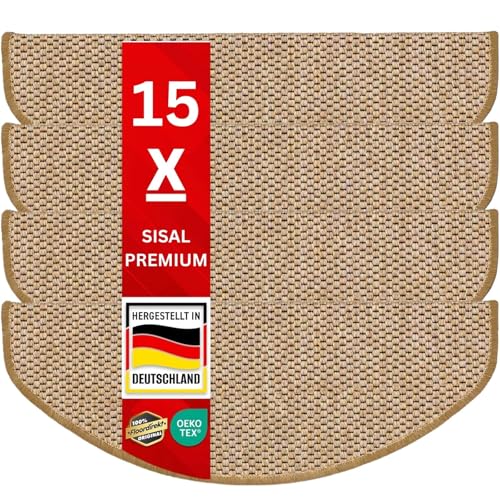 casa pura Stuffenmatten innen 15 Stück, habrund Selbstklebend in Sisal-Optik Treppenstuffen Matten Natur 65x23,5 cm von casa pura