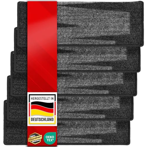 casa pura Stufenmatten innen selbstklebend rechteckig schwarz 15 Stück Treppenstufen Matten 65 x 23,5cm, modernes Design Stufenteppich (Via Veneto) von casa pura