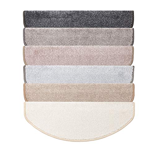 casa pura Stufenmatten innen 15 stück Treppenteppich selbstklebend und antirutsch mit kuschlig weichem Flor | Treppen Teppichstufen gekettelt halbrund Creme | 65 x 23,5 x 1,3 cm (Sundae) von casa pura