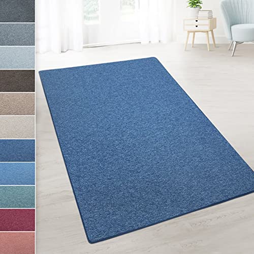 casa pura Teppich Läufer London - Meterware - Teppichläufer für Wohnzimmer, Flur, Küche - Flacher Schlingenflor (Dunkelblau - 66x550 cm) von casa pura