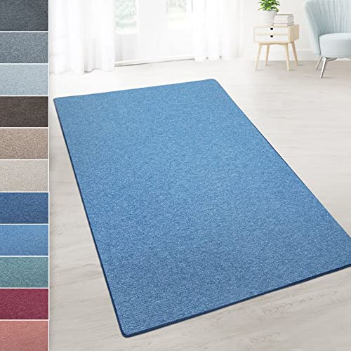 casa pura Teppich Läufer London - Meterware - Teppichläufer für Wohnzimmer, Flur, Küche - Flacher Schlingenflor (Hellblau - 200x200 cm) von casa pura