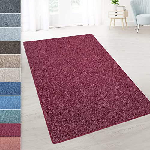 casa pura Teppich Läufer London - Meterware - Teppichläufer für Wohnzimmer, Flur, Küche - Flacher Schlingenflor (Weinrot - 80x200 cm) von casa pura