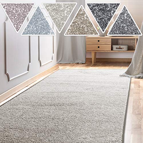 casa pura Teppich Läufer flauschig | Meterware auf Maß | Teppichläufer für Wohnzimmer, Flur, Küche usw. | kuschlig weiche Hochfloor Schlafzimmer oder Flurteppich Sundae Silber 80x150cm von casa pura