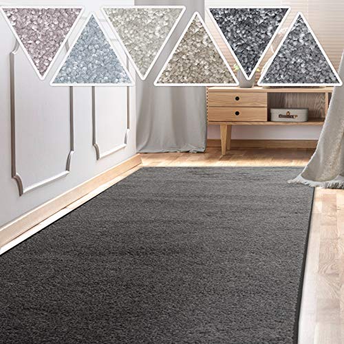 casa pura Teppich Läufer flauschig | Meterware auf Maß | Teppichläufer für Wohnzimmer, Flur, Küche usw. | kuschlig weiche Hochfloor Schlafzimmer oder Flurteppich Sundae Anthrazit 80x150cm von casa pura