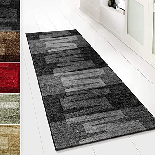 casa pura Teppich Läufer für Küche Via Veneto Flur & Wohnraum - Teppichläufer auf Maß - Meterware - Flurteppich - Küchenläufer - Brücke - Wohnzimmer Teppich 67x150 cm | 1,01m² - Schwarz von casa pura