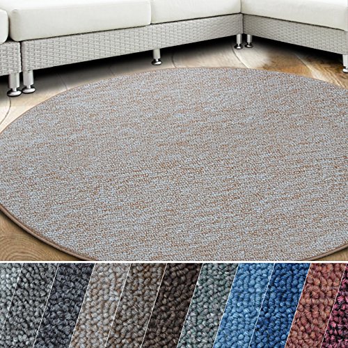 casa pura Teppich London | viele Größen | pflegeleichter Flacher Schlingenflor | Flurteppich, Wohnzimmerteppich, Küchenteppich, Schlafzimmerteppich (Beige - rund 240 cm Durchmesser) von casa pura