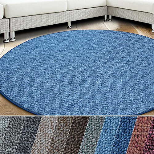 casa pura Teppich London | viele Größen | pflegeleichter Flacher Schlingenflor | Flurteppich, Wohnzimmerteppich, Küchenteppich, Schlafzimmerteppich (Hellblau - rund 240 cm Durchmesser) von casa pura