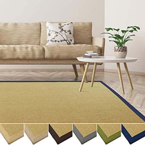 casa pura Teppich aus Sisal, umweltfreundlich, rutschfest, strapazierfähig, ideal für Wohnzimmer, Schlafzimmer, Küche | Natur mit blauem Rand – 40 x 60 cm von casa pura