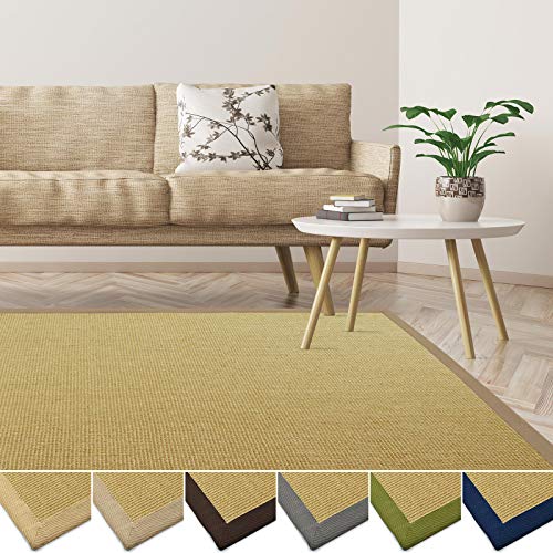 casa pura Teppich aus Sisal, umweltfreundlich, rutschfest, strapazierfähig, ideal für Wohnzimmer, Schlafzimmer, Küche | Natur mit cremefarbenem Rand – 160 x 230 cm von casa pura