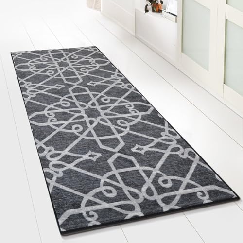 casa pura Teppichläufer mit Muster - maßgefertigter Teppich Läufer für Küche, Flur & Wohnraum - Navelli Schwarz (80 x 450 cm) von casa pura