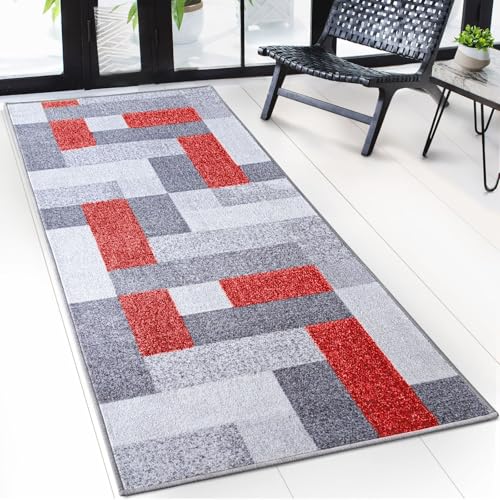 casa pura Teppichläufer mit Muster - maßgefertigter Teppich Läufer für Küche, Flur & Wohnraum - New York Rot (80 x 300 cm) von casa pura