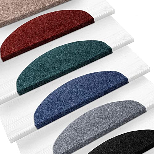 casa pura Textilfaser Stufenmatten für Innen - 15 Stück Selbstklebender Treppenschutz, Treppenteppich für Treppenstufen (Leipzig, anthrazit, halbrund) von casa pura