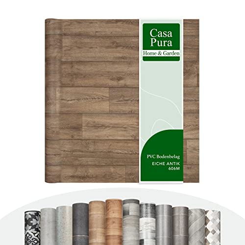 casa pura Vinylboden Meterware Atlantic - Holzoptik Fliesenoptik Steinoptik - PVC Bodenbelag - Vinyl Designbelag für Küche, Bad & Wohnbereich (Eiche Antik 606M, 200x3000cm) von casa pura