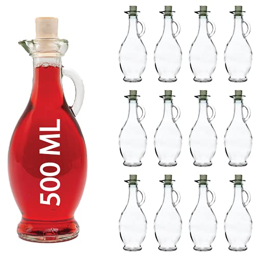 casavetro 12 oder 24 Essig Öl Flaschen 250/500 ml Set EGI-SPI Karaffe Glas-Flaschen klar Glaskaraffe (12 x 500ml) von casavetro