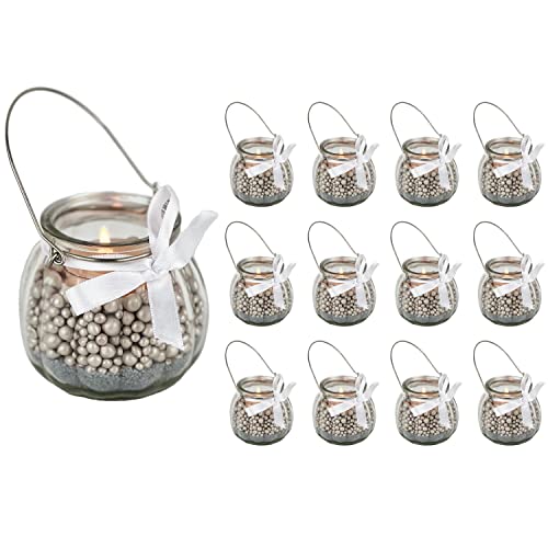casavetro Teelichtgläser Set Kerzenhalter Glas (12 er Pack) Teelicht Kerzen Windlicht Hochzeit Party kleine Vase Tisch Deko-Licht inkl-Schleife von casavetro