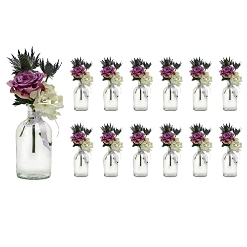 casavetro 12 x kleine Vasen Set New-Bost-250-Band inklusiver Glasfläschen Flasche Glas klar Deko Blumen-Vase Hochzeit (12 x 250 ml Schleife Weiss) von casavetro