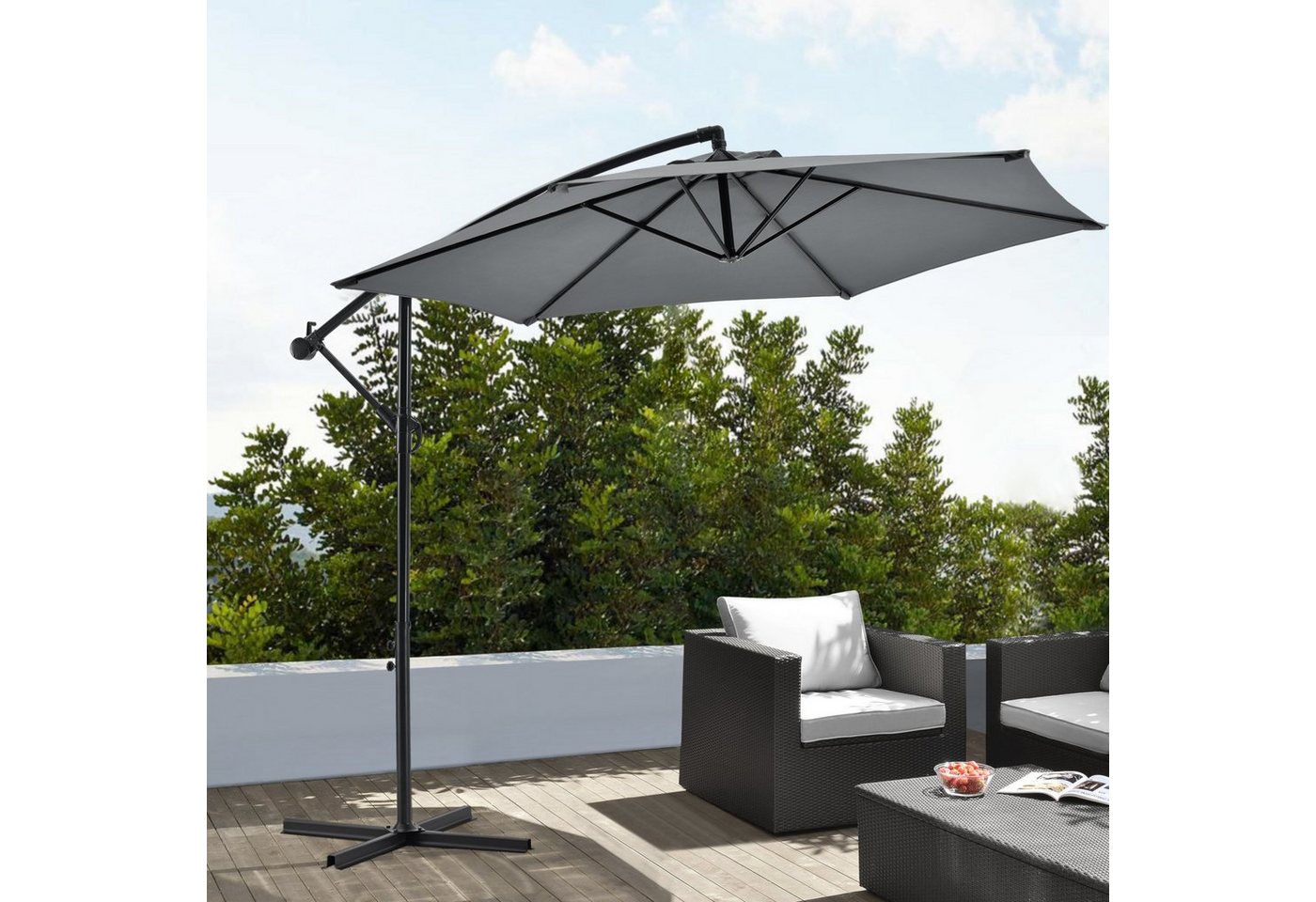 Sonnenschutz, casa.pro, blickdicht, Ampelschirm »Budva« Sonnenschirm mit Schirmständer 270cm von casa.pro