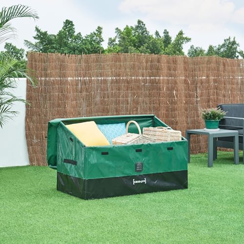 casa.pro Aufbewahrungsbox Alanno Gartenbox Deckbox Outdoor Auflagenbox aus wasserdichter Plane luftdurchlässig Gartentruhe Grün/Schwarz 122x64x76cm (BxTxH) von casa.pro