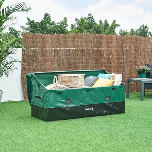 casa.pro Aufbewahrungsbox Alanno Gartenbox Deckbox Outdoor Auflagenbox aus wasserdichter Plane luftdurchlässig Gartentruhe Grün/Schwarz 155x64x75cm (BxTxH) von casa.pro