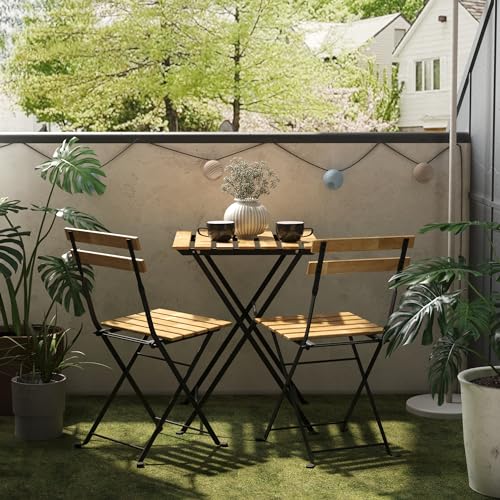 casa.pro Bistroset Bovino 3-TLG. Bistrotisch mit 2 Stühlen klappbar Gartenmöbel 3er Set Akazienholz Outdoor Klapptisch Klappstühle Balkonset wetterfest von casa.pro