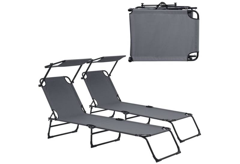 casa.pro Gartenliege, Set, 2er, »Lomeda« Strandliege 2er Set klappbar 187x53x27cm Stahl Dunkelgrau von casa.pro