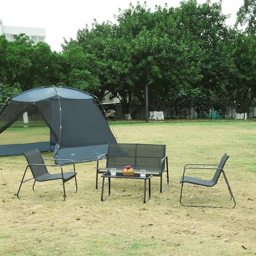 casa.pro Gartenmöbel-Set Anzi 4-TLG. Outdoor Sitzgruppe Schwarz Balkonmöbel Set aus 1 Tisch, 1 Bank, 2 Stühle Terrasse Loungemöbelset wetterfest von casa.pro