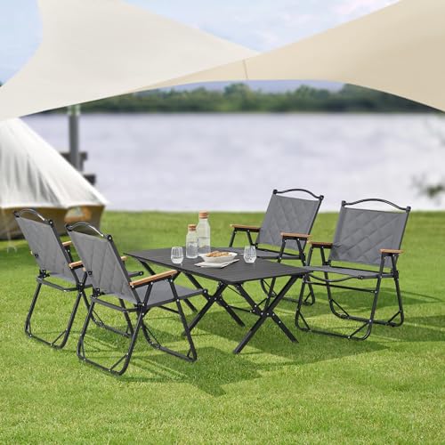 casa.pro Gartenmöbelset Botrugno 5-TLG. Campingset 4 Stühle und Tisch für 4 Personen faltbares Picknickset Klappstühle mit Armlehnen Textilgewebe Gartentisch Grau von casa.pro