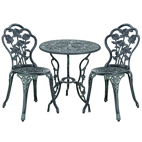 casa.pro Gartentisch Bistro-Tisch 60cm Rund Grün mit 2 Stühlen im Antik-Look für Balko Terrasse Bistro-Set Gusseisen-Metall als Gartendeko von casa.pro
