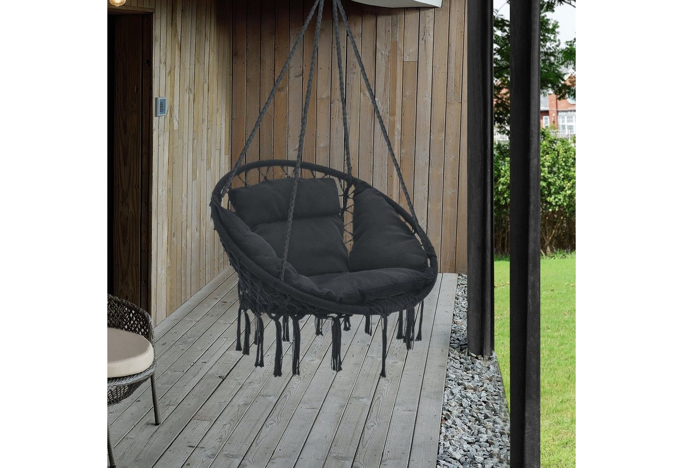 casa.pro Hängesessel, »Kailua« Hängestuhl mit Kissen ø60cm Schwarz von casa.pro