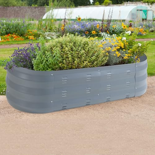 casa.pro Hochbeet Alfedena Gemüsebeet für Garten Pflanzbeet 129 x 50 x 25 cm oval Blumenkasten ohne Boden verzinkter Stahl Anthrazit von casa.pro