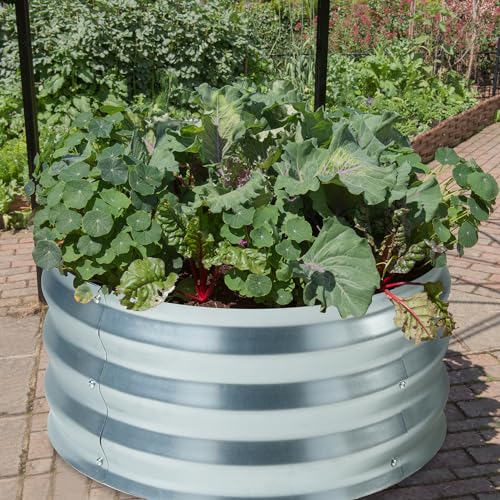 casa.pro Hochbeet Andrano Gemüsebeet für Garten Pflanzbeet Ø61 x 30,5 cm rund Blumenkasten ohne Boden verzinkter Stahl Silberfarben von casa.pro