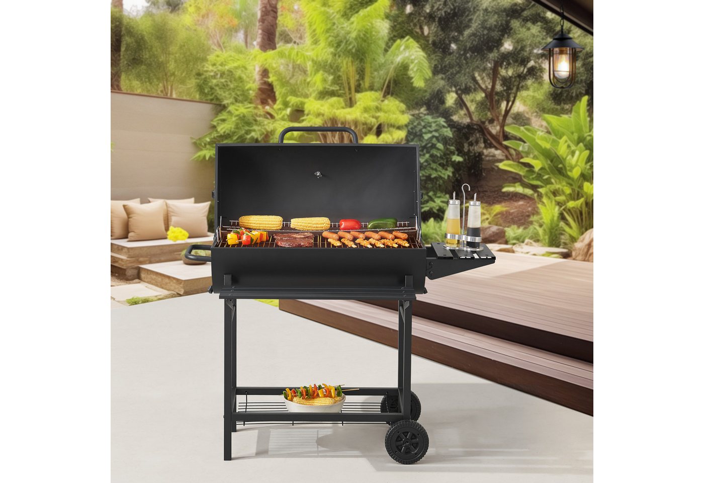 casa.pro Holzkohlegrill, »Armento« Grillwagen 95x108x61cm Schwarz von casa.pro