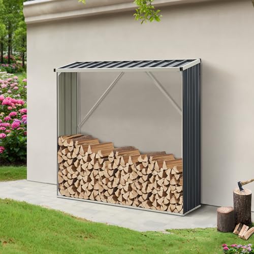 casa.pro Holzregal Kalmar Kaminholzregal Brennholzregal außen 155 x 45 x 157 cm Holzunterstand Holzlager wetterfest Stapelhilfe verzinkter Stahl Anthrazit von casa.pro