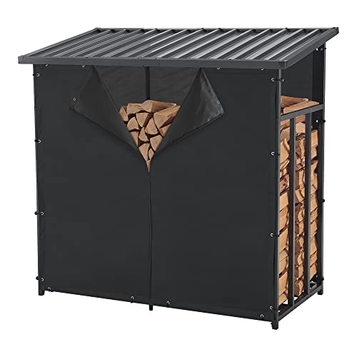 casa.pro Kaminholzregal Yakutat Brennholzunterstand außen Brennholzlager Holzstapelhilfe Brennholzregal mit Abdeckung Kaminholzständer Metall 145 x 143 x 70 cm Schwarz von casa.pro